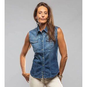 Arizona Jean Co. Sleeveless Denim Shirt Vest Women inclusive snap buttons Sz Sm